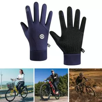 1 пара осенне-зимних велосипедных перчаток, теплых, с сенсорным экраном, нескользящих, ветронепроницаемых, водонепроницаемых для холодной погоды чёрный