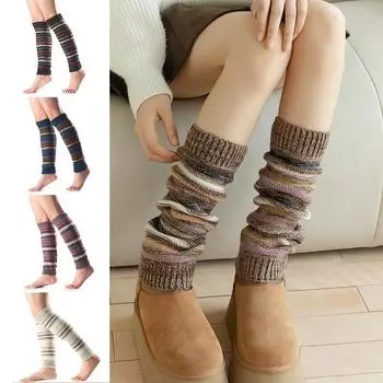 1 пара осенне-зимних вязаных носков-гетр в полоску Лолита синий