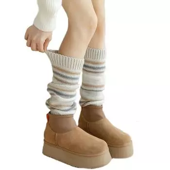 1 пара осенне-зимних вязаных носков-гетр в полоску Лолита чёрный