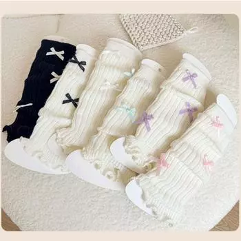 1 пара осенних теплых гетр для детей, шикарные милые балетные носки с бантом из трикотажной пряжи, зимние модные милые ворсовые носки, гетры