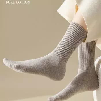 1 пара осенних женских хлопковых носков средней длины, повседневные, цветные, дышащие, впитывающие пот носки белый