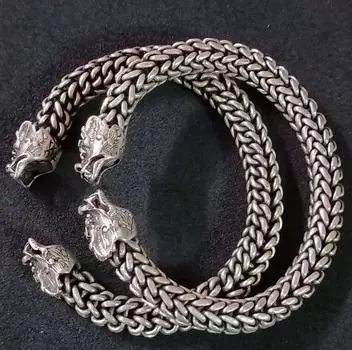 1 пара от производителя, оптовая продажа, витой шелковый браслет с головой дракона, мужские тибетские серебряные украшения