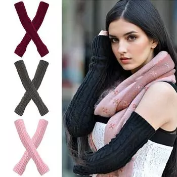 1 пара открытых перчаток осень-зима удлиненные шерстяные перчатки вязаный узор нарукавники