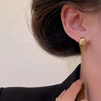 1 пара овальных сережек-гвоздиков с геометрическим рисунком из блестящего металла, элегантных роскошных женщин и девочек