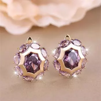 1 пара овальных шестиугольных серег с фиолетовым камнем, свадебные серьги с когтями CZ, подарок на день Святого Валентина фиолетовый