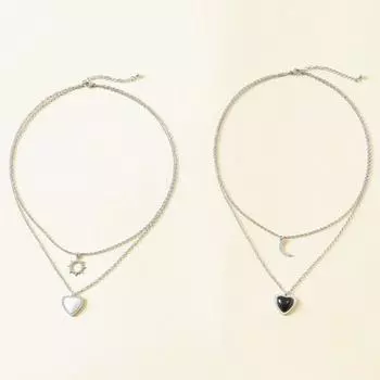 1 пара ожерелья для пары, индивидуальное ожерелье из нержавеющей стали, два слоя смолы со стразами, сердце любви, солнце