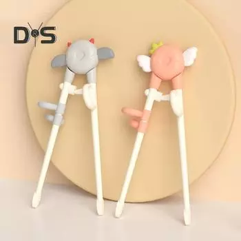 1 пара палочек для еды для малышей, съемные портативные многоразовые корректирующие палочки из полипропилена, тренировочные палочки для еды с героями мультфильмов, аксессуары для детей розовый