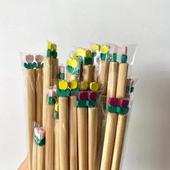 1 пара палочек для еды Ins Wind Lovely Tulip, практичные бамбуковые палочки для еды, для семейного банкета, одноцветная вставка, красочное украшение в виде тюльпана 1pair жёлтый