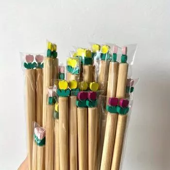 1 пара палочек для еды Ins Wind Lovely Tulip, практичные бамбуковые палочки для еды, для семейного банкета и еды 1pair жёлтый