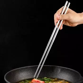 1 пара палочек для еды из нержавеющей стали, удлиненные палочки для лапши, жарки в горячем горшочке, металлические китайские палочки для еды, кухонная утварь