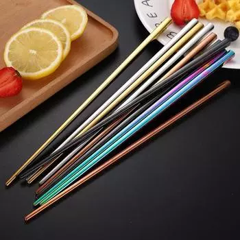 1 пара палочек для еды с защитой от ожогов, с цветным покрытием, простые в использовании, многоразовые, устойчивые к ржавчине, устойчивые к высоким температурам, противоскользящие металлические палочки для еды серебряный