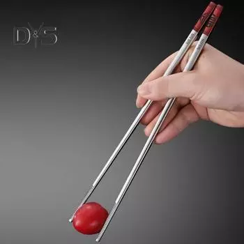 1 пара палочек для еды, термостойкие, против ожогов, глянцевые китайские палочки для еды с изображением Фу, кухонные гаджеты серебряный