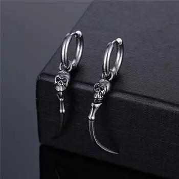 1 пара панк-сережек-колец из нержавеющей стали с подвеской в виде черепа для женщин и мужчин серебряный