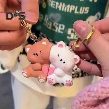 1 пара парных брелоков с подвеской в виде мультяшного медвежьего объятия, брелок с магнитным дизайном, украшение для сумки, подарок на день рождения 1 Pair