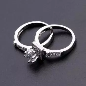 1 пара парных колец с геометрическими стразами, ювелирные изделия, изысканные яркие блестящие кольца для свадьбы US 11 серебряный