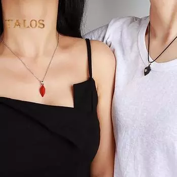 1 пара парных ожерелий, комплект из гальванического сплава, магнитная подвеска в форме сердца, романтическая любовь, муж и жена, парные ожерелья, подарок на День святого Валентина серебряный/чёрный