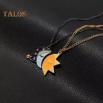 1 пара парных ожерелий с подвеской в виде Луны и Солнца, романтическая любовь, символическое ожерелье из сплава на ключицу, подарок на годовщину, украшения на шею 1 Pair