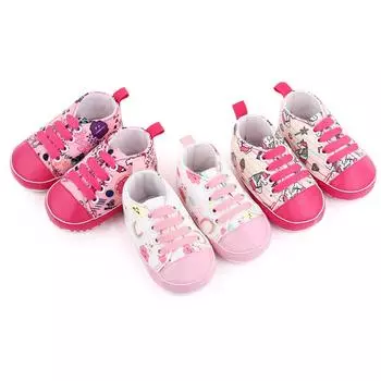 1 пара парусиновых туфель из хлопка с рисунком из мультфильма на шнуровке для малышей от 0 до 18 месяцев 13cm розовый