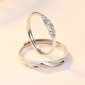 1 пара перьев Купидона, пара колец с платиновым покрытием, регулируемое перекрытие, мужские и женские украшения на палец, подарок на день Святого Валентина, бижутерия Adjustable ring