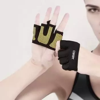 1 пара перчаток для фитнеса с эластичной подкладкой для ладоней, перчатки для тяжелой атлетики, для тренировок в спортзале, противоскользящие накладки на ручки, унисекс, перчатки с половиной пальцев S чёрный