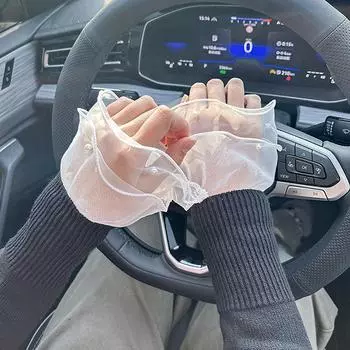 1 пара перчаток для фото из тюля для нейл-арта, искусственные плиссированные манжеты для маникюра, реквизит для фотосъемки, аксессуары для демонстрации типсов для ногтей чёрный