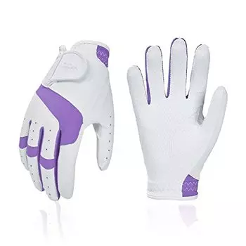 1 пара перчаток для гольфа, дышащий эластичный материал, впитывающий пот, перчатки для гольфа с захватом [Vgo...] Женские и (Белый и фиолетовый, L, AL7982)