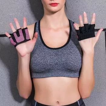 1 пара перчаток для йоги и фитнеса, легкие дышащие, противоскользящие, эластичные, впитывающие пот, тяжелые спортивные перчатки для тренировок с половиной пальца S розовый
