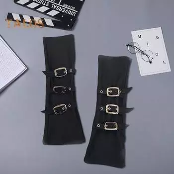 1 пара перчаток для косплея с регулируемыми пряжками, без пальцев, противоскользящие, однотонные, для выступлений, в стиле панк, для вечеринки, Хэллоуина, карнавала, наручников чёрный