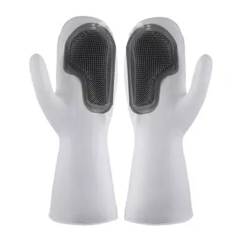 1 пара перчаток для мытья посуды водонепроницаемые утепленные силиконовые перчатки-щетки для уборки многоразовые женские серый