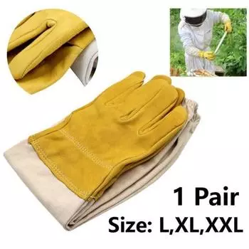 1 пара перчаток для пчеловодства, защитные рукава, дышащие желто-белые перчатки из овчины и ткани для пчеловодства, перчатки для пчеловодства L