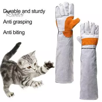 1 пара перчаток для работы с животными, защита от укусов, защита длинных рук, утолщенные перчатки, устойчивые к укусам, для кошек, собак, птиц, рептилий