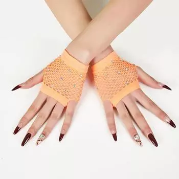 1 пара перчаток для выступлений, ажурные сетчатые, тонкие, со стразами, высокоэластичные, без пальцев, тонкие, прозрачные, для косплея, клуба, вечеринок, фестивалей белый