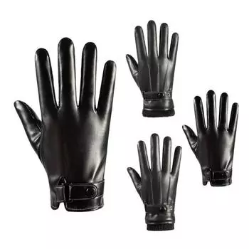1 пара перчаток для взрослых из искусственной кожи с плюшевой подкладкой, зимние теплые перчатки с регулируемым запястьем