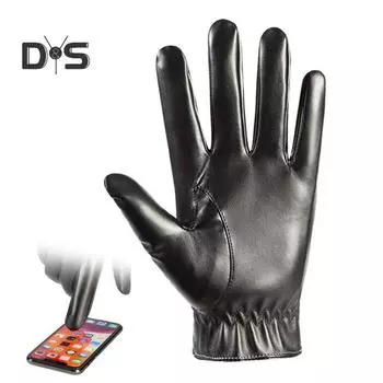 1 пара перчаток из искусственной кожи для взрослых, зимние теплые перчатки с плюшевой подкладкой и регулируемым запястьем, противоскользящие термоперчатки для сенсорного экрана, для вождения A