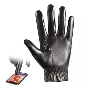 1 пара перчаток из искусственной кожи для взрослых, зимние теплые перчатки с плюшевой подкладкой и регулируемым запястьем, противоскользящие термоперчатки для сенсорного экрана