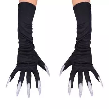 1 пара перчаток-лап на Хэллоуин, длинные черные перчатки со страшными длинными ногтями, мягкие удобные перчатки для косплея, фестиваля, забавные перчатки призрака серебряный
