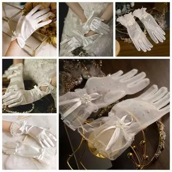 1 пара перчаток Marie Cat Cos с бантом, короткие перчатки, кружевные перчатки, женские/девочки style 12
