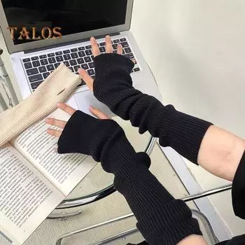 1 пара перчаток осень-зима без пальцев трикотажные высокоэластичные нескользящие нарукавники однотонные цветные нарукавники сохраняют тепло ветрозащитные велосипедные нарукавники розы красного