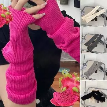 1 пара перчаток осень-зима без пальцев трикотажные высокоэластичные нескользящие нарукавники однотонные цветные нарукавники сохраняют тепло ветрозащитные велосипедные нарукавники розы красного