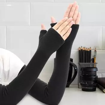 1 пара перчаток осень-зима без пальцев трикотажные высокоэластичные нескользящие нарукавники однотонные цветные нарукавники сохраняют тепло ветрозащитные велосипедные нарукавники