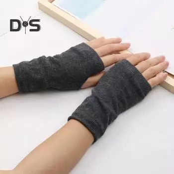 1 пара перчаток осень-зима без пальцев трикотажные высокоэластичные нескользящие наручные перчатки чистый цвет сохраняют тепло ветрозащитные перчатки для велоспорта письма и набора текста черный белый