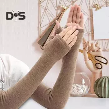 1 пара перчаток осень-зима без пальцев трикотажные высокоэластичные нескользящие нарукавники однотонные цветные нарукавники сохраняют тепло ветрозащитные велосипедные нарукавники