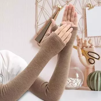 1 пара перчаток осень-зима без пальцев трикотажные высокоэластичные нескользящие нарукавники однотонные цветные нарукавники сохраняют тепло ветрозащитные велосипедные нарукавники