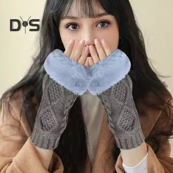 1 пара перчаток осень-зима без пальцев ромбовидной вязки высокоэластичные нескользящие утеплители для рук нарукавники сохраняют тепло ветрозащитные велосипедные наручи светло-серый