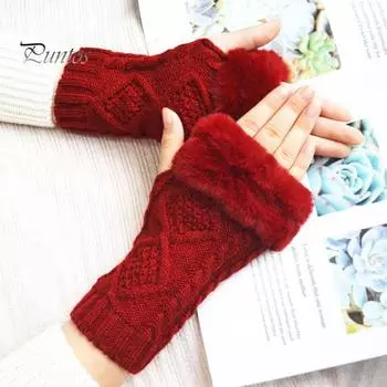 1 пара перчаток осень-зима без пальцев ромбовидной вязки высокоэластичные нескользящие утеплители для рук нарукавники сохраняют тепло ветрозащитные велосипедные наручи светло-серый