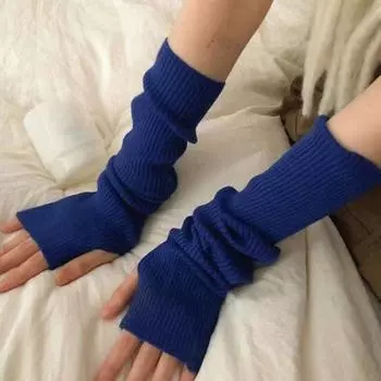 1 пара перчаток осень-зима без пальцев трикотажные высокоэластичные нескользящие нарукавники однотонные цветные нарукавники сохраняют тепло ветрозащитные велосипедные нарукавники кофейный