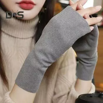 1 пара перчаток осень-зима без пальцев трикотажные высокоэластичные сенсорные нескользящие нарукавники нарукавники сохраняющие тепло ветрозащитные велосипедные наручи серый