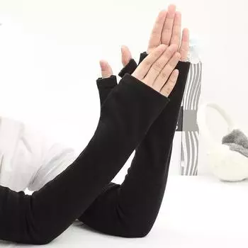 1 пара перчаток осень-зима без пальцев трикотажные высокоэластичные сенсорные нескользящие нарукавники длиной до локтя сохраняют тепло ветрозащитные велосипедные наручные чехлы