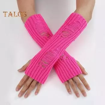 1 пара перчаток осень-зима, рваные, без пальцев, трикотажные, высокоэластичные, нескользящие, нарукавники, однотонные, сохраняющие тепло, ветрозащитные, велосипедные нарукавники светло-серый