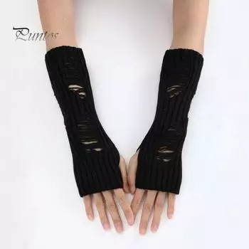 1 пара перчаток осень-зима, рваные, без пальцев, трикотажные, высокоэластичные, нескользящие, нарукавники, однотонные, сохраняющие тепло, ветрозащитные, велосипедные нарукавники белый